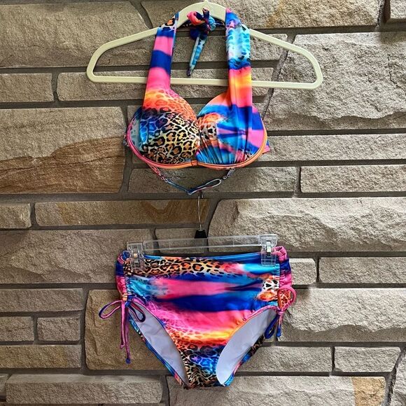 VENUS Marilyn Push-Up Halter Top 34C Vivid Colorful Animal Print Lisa frank - Picture 5 of 8